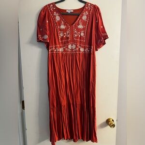 Polagram Dress with White Embroidery orange/peachy color